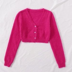 NWOT Hot Pink Fuzzy Crop Cardigan 💖🌺